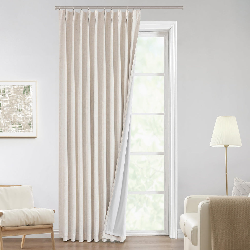 Vision Home Natural Pinch Pleated Full Blackout Curtains Linen Blended Room Darkening Window Curtains 95 inch for Living Room Bedroom Thermal Insulated Pinch Pleat Drapes with Hooks 2 Panel 40"Wx95"L