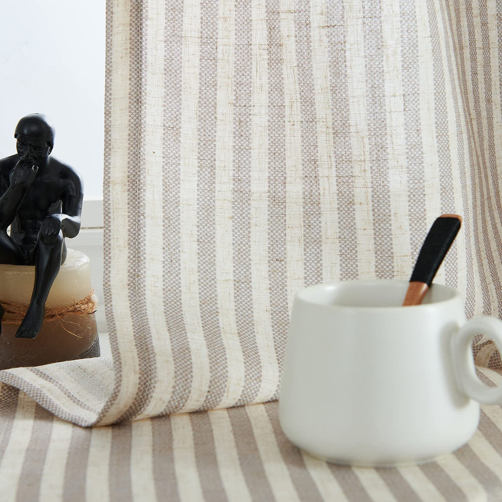 jinchan Linen Curtains 84 Inch Taupe Stripe on Linen Grommet 2 Panels