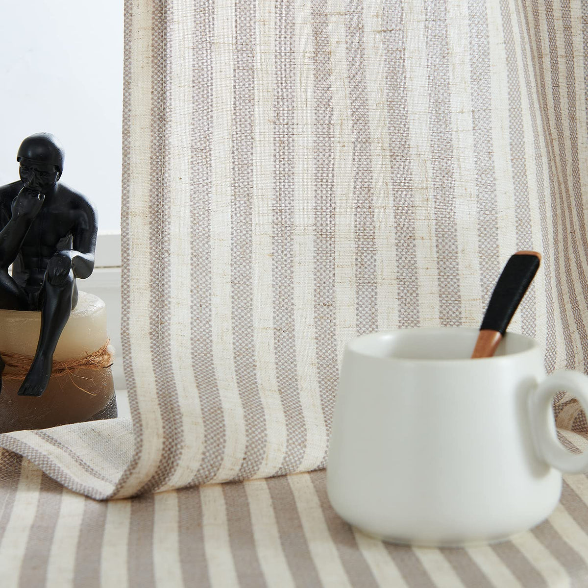 jinchan Linen Curtains 84 Inch Taupe Stripe on Linen Grommet 2 Panels