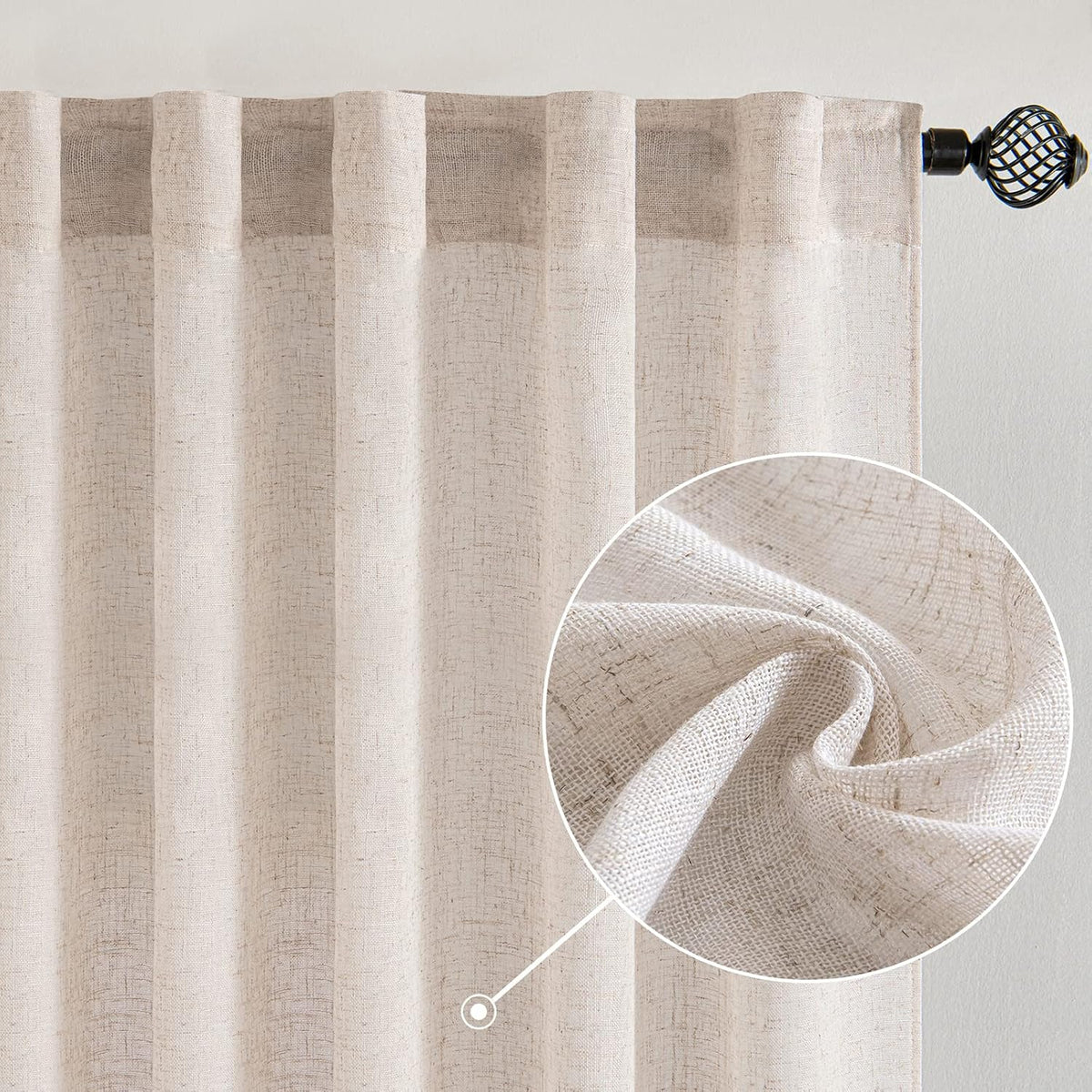 MIULEE Natural White Linen Curtains 52x96 Inch Long 2 Panels for Bedroom