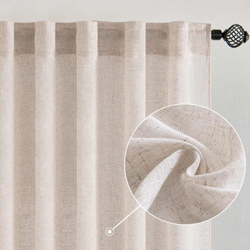 MIULEE Taupe Linen Curtains 52x84 Inch Length for Bedroom and Living Room