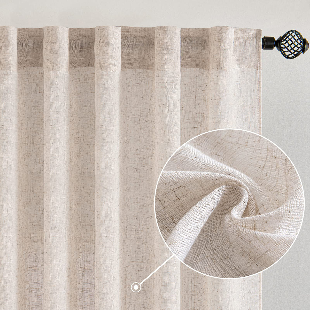 MIULEE Natural White Linen Curtains 52x96 Inch Long 2 Panels for Bedroom