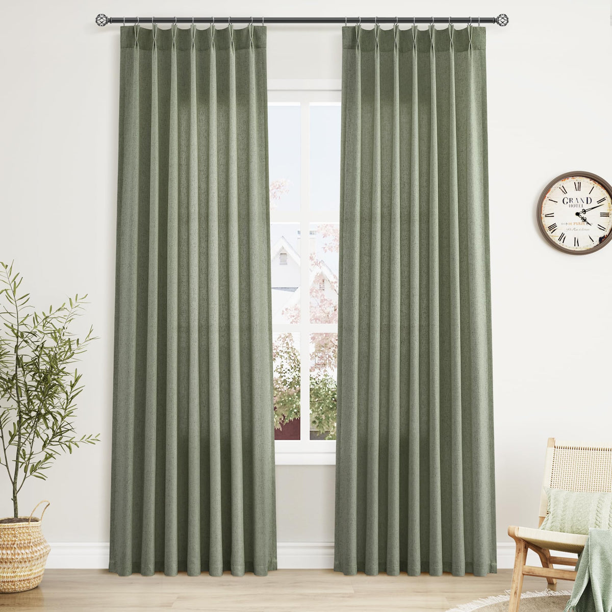 Aersas Linen Pinch Pleated Curtains 84 Inch Length 2 Panels Set for Living Room Cream Semi Sheer Window Curtain for Bedroom Boho Farmhouse Neutral Back Tab Drape Decor with Hooks, Natural Beige Ivory