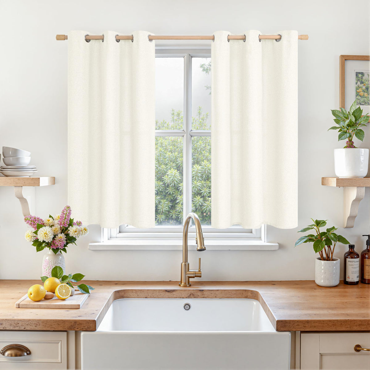 LAMIT 90 Inch Long Oatmeal Linen Curtains for Living Room 2 Panels