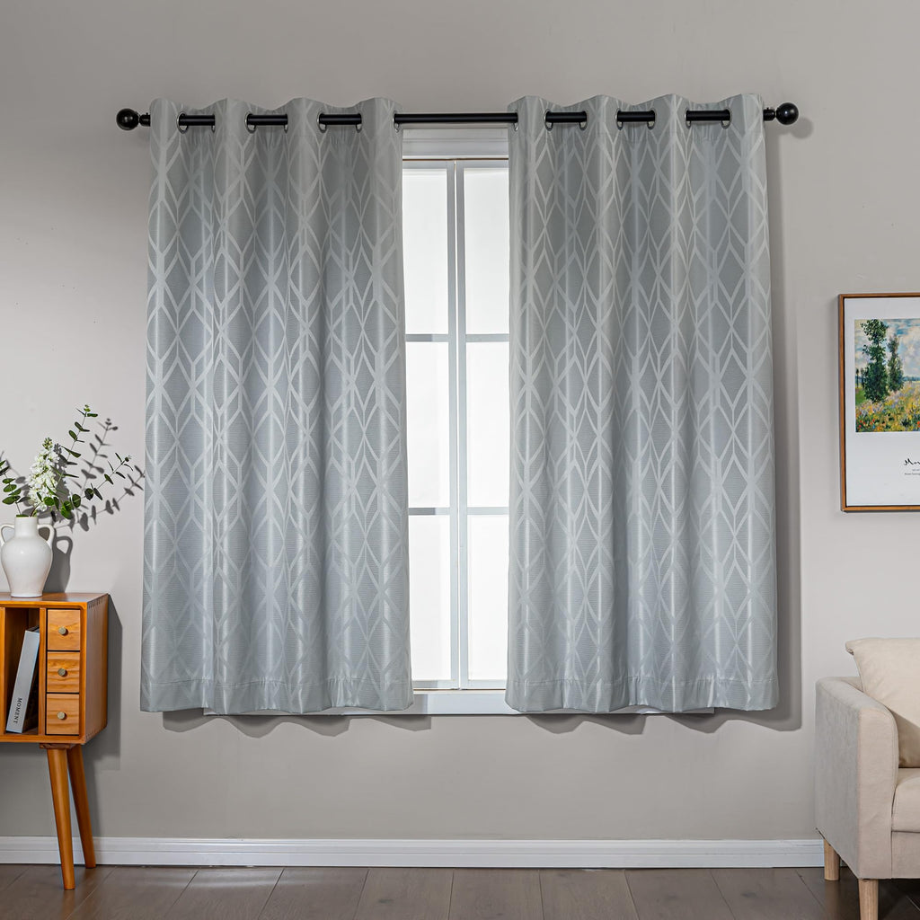 Amazon Basics Jacquard 2-Piece 100% Blackout Curtains, Living Room and Bedroom Drapes, Thermal Insulated Window Treatment, 52"x84", Beige