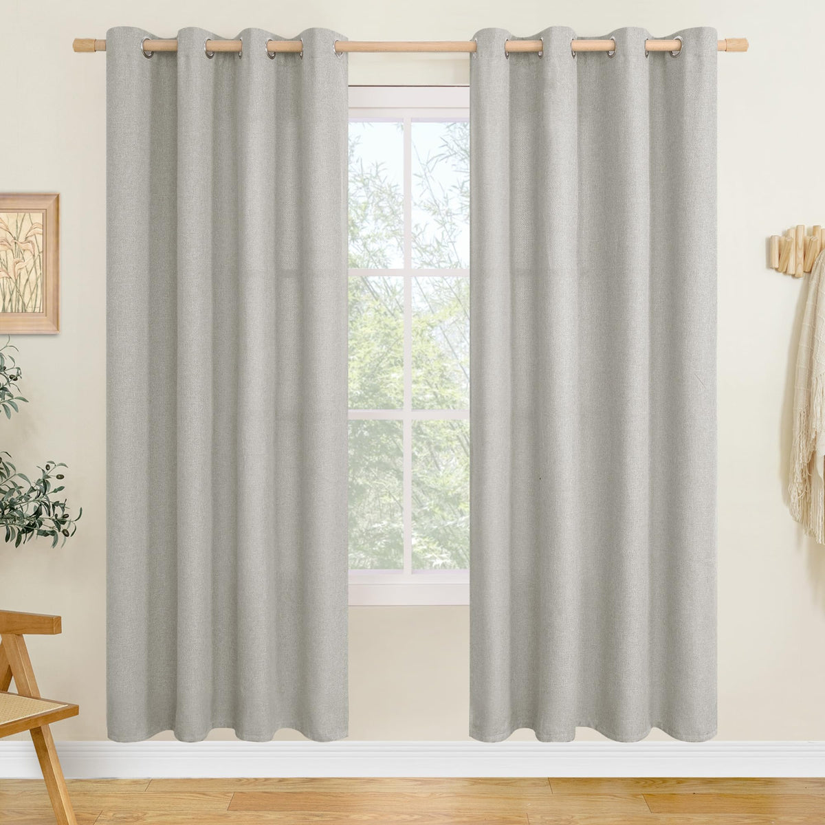 LAMIT 90 Inch Long Oatmeal Linen Curtains for Living Room 2 Panels
