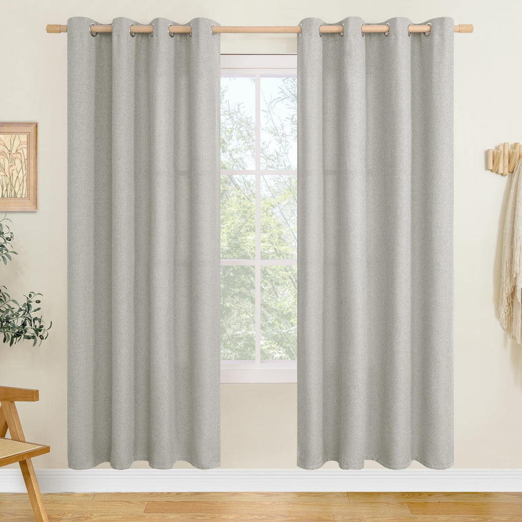 LAMIT 90 Inch Long Oatmeal Linen Curtains for Living Room 2 Panels