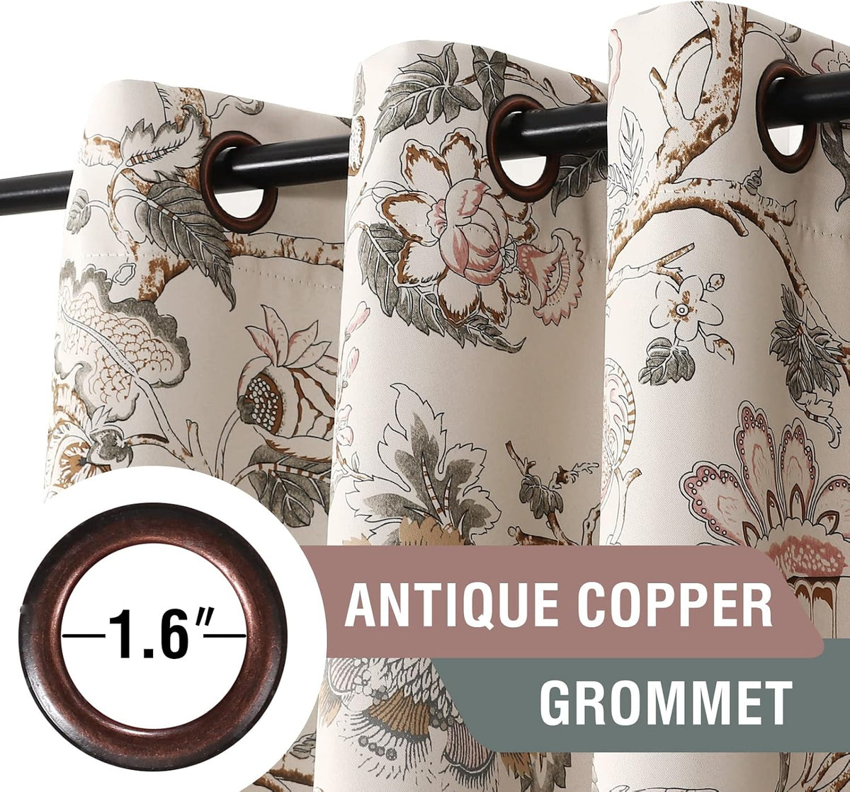 H.VERSAILTEX Blackout Curtains 84 Inch Length 2 Panels Set Floral Print Curtain Drapes for Living Room Thermal Insulated Grommet Window Curtains for Bedroom - Traditional Floral in Sage and Brown