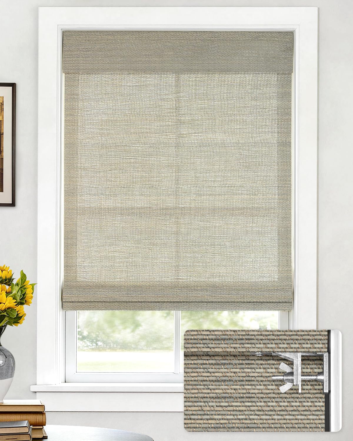 LazBlinds No Drill Bamboo Roman Shades, 22" W x 48" H, Star-Brown