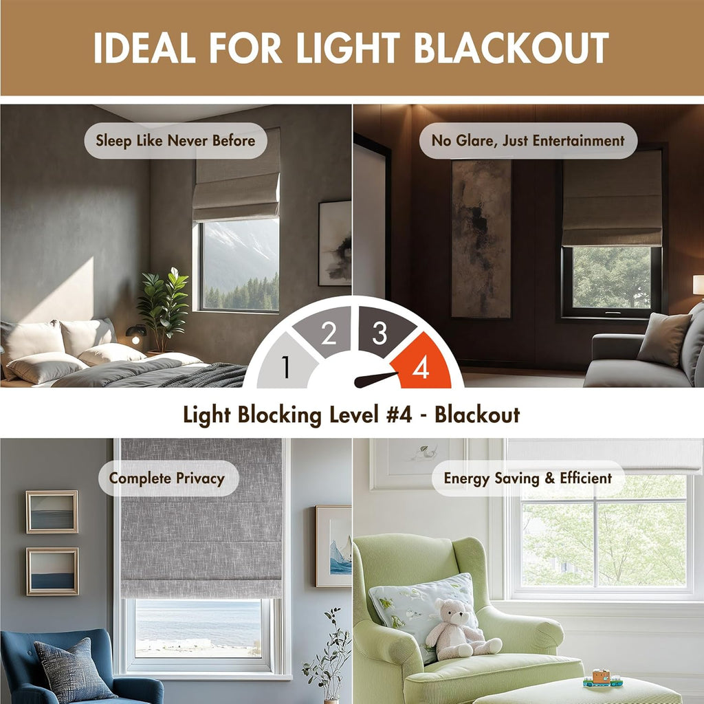 Madison Park Roman Shade, Blackout Blinds Thermal Insulated, 35x64 Linen
