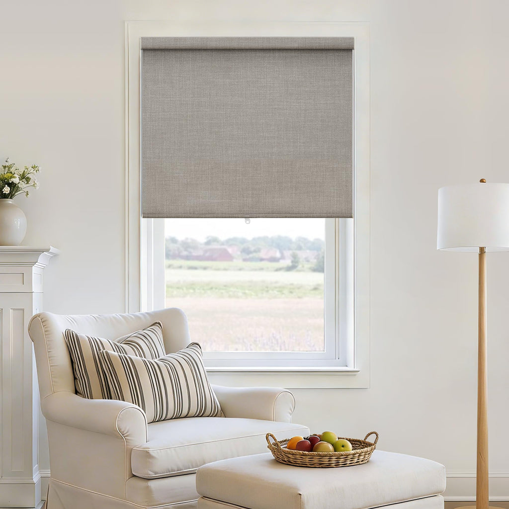 Extra Wide Beige Roller Shades 100% Blackout Blinds for Large Window Bedroom Living Room Dining Free-Stop Cordless Thermal Insulated Black Out Shades with Valance, Room Darkening Blinds Oatmeal,72x72