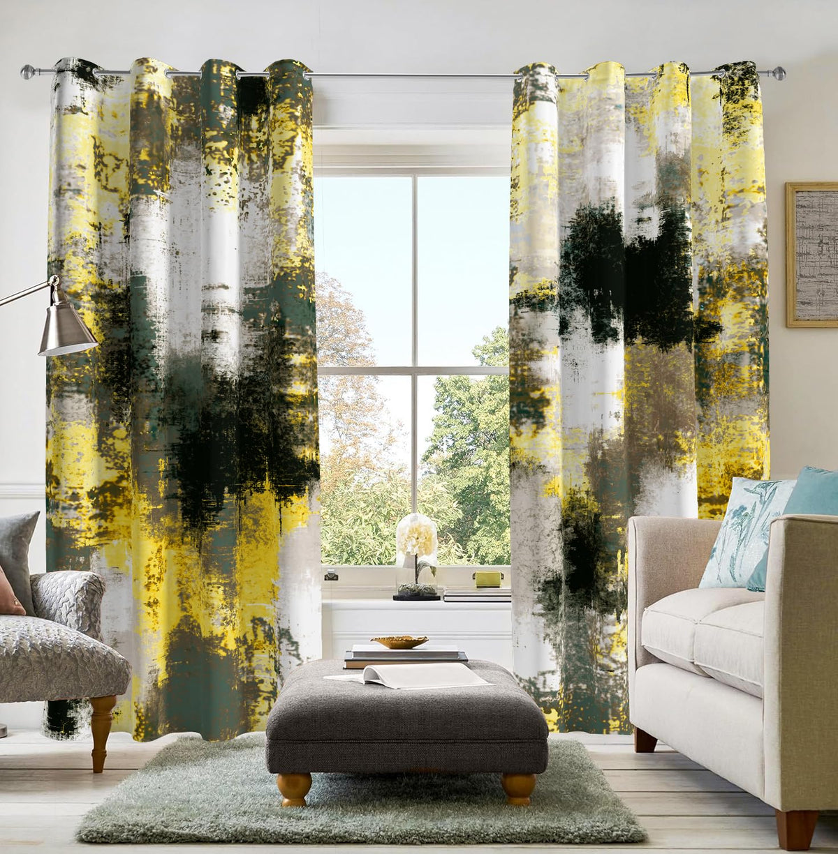 Burnt Orange Abstract Curtains for Living Room Bedroom, 52W x 84L, 2 Panels
