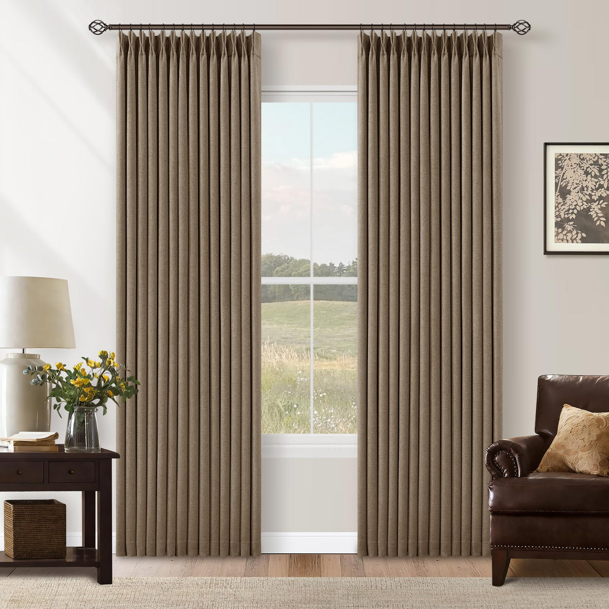 102 Inch Pinch Pleated Blackout Curtains for Bedroom 2 Panels Natural