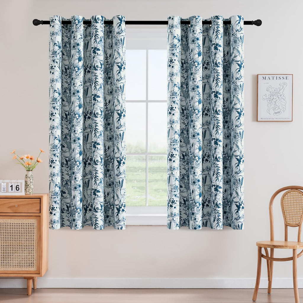 H.VERSAILTEX Blackout Curtains 84 Inch Length 2 Panels Set Floral Print Curtain Drapes for Living Room Thermal Insulated Grommet Window Curtains for Bedroom - Traditional Floral in Sage and Brown