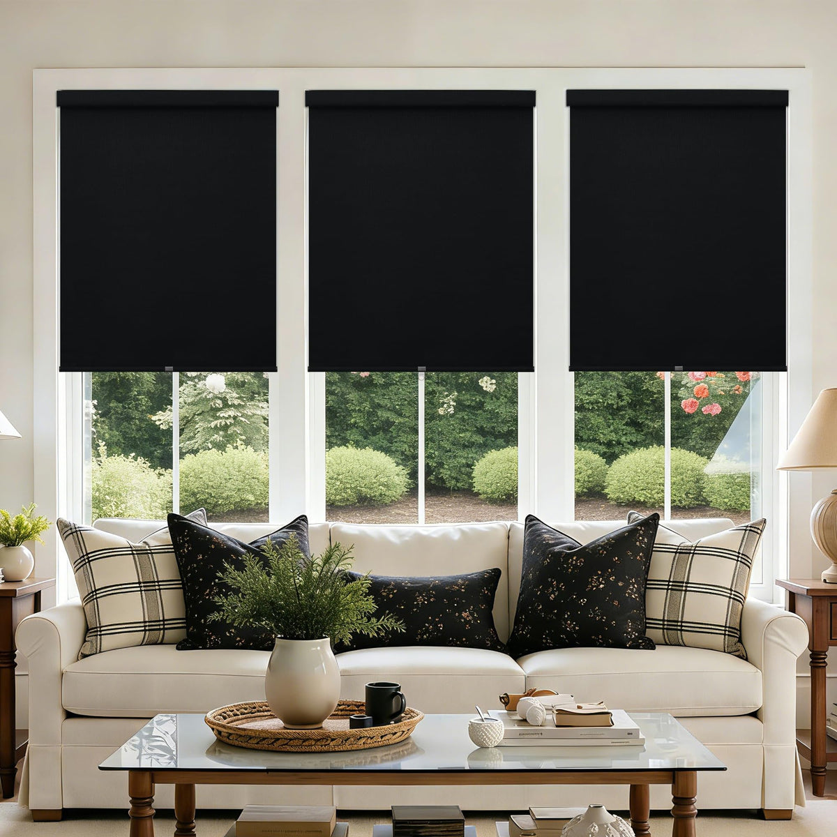 Blackout Roller Shades for Bedroom Window Cordless Free-Stop Blinds with Valance UV Protection 100% Black Out Linen Shades Blinds for Indoor Bathroom Windows Living Room Beige Oatmeal 34" W x 72" H