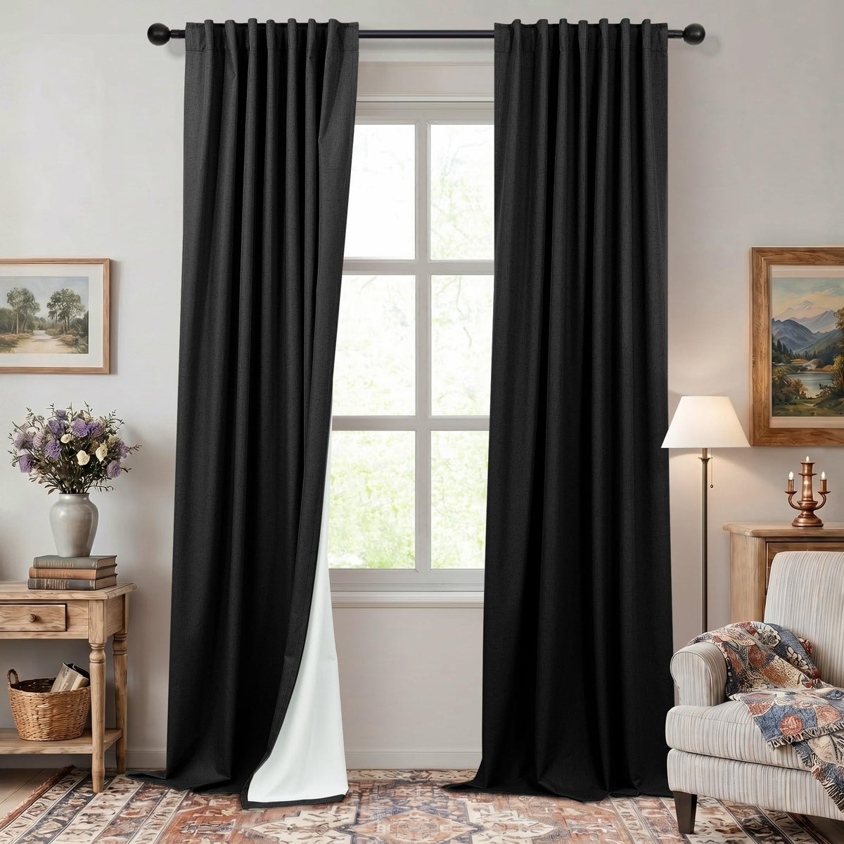 Natural Linen Back Tab Blackout Curtains & Drapes 96 Inch Long for Bedroom Livingroom Farmhouse Curtain 2 Panel Neutral Cute Black Out Room Darkening Thermal Insulated 8ft Pleated Window Curtain Cream