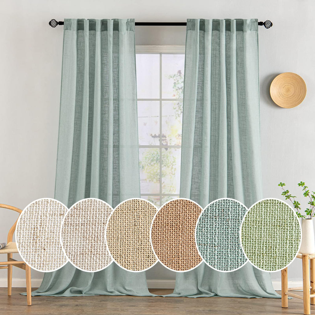 MIULEE Natural White Linen Curtains 52x96 Inch Long 2 Panels for Bedroom