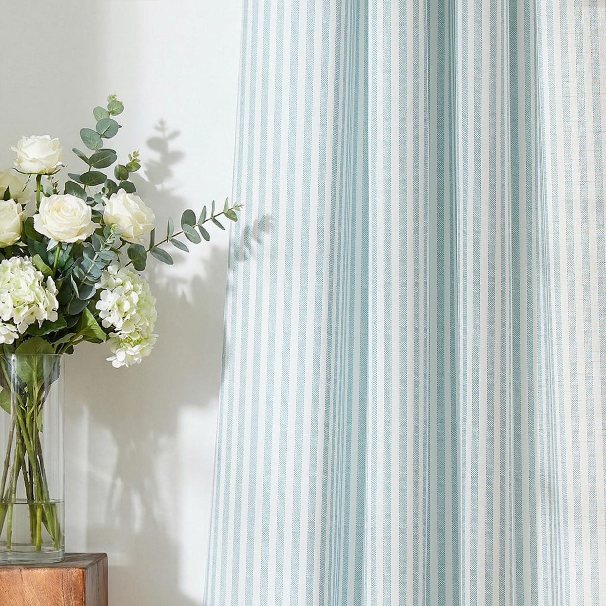 jinchan Linen Curtains 84 Inch Taupe Stripe on Linen Grommet 2 Panels