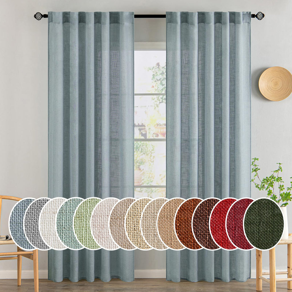 MIULEE Natural White Linen Curtains 52x96 Inch Long 2 Panels for Bedroom
