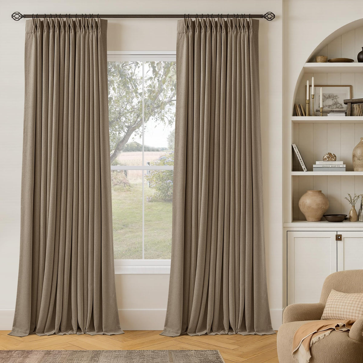 102 Inch Pinch Pleated Blackout Curtains for Bedroom 2 Panels Natural