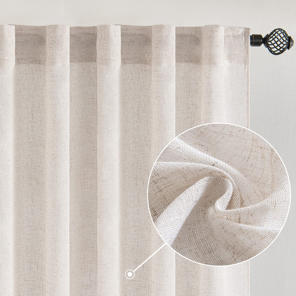 MIULEE Natural White Linen Curtains 52x96 Inch Long 2 Panels for Bedroom