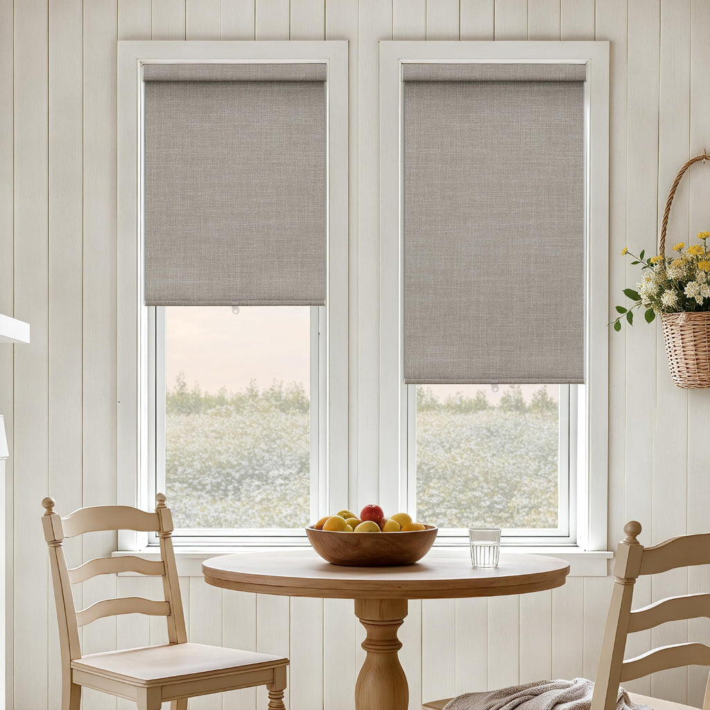 Extra Wide Beige Roller Shades 100% Blackout Blinds for Large Window Bedroom Living Room Dining Free-Stop Cordless Thermal Insulated Black Out Shades with Valance, Room Darkening Blinds Oatmeal,72x72