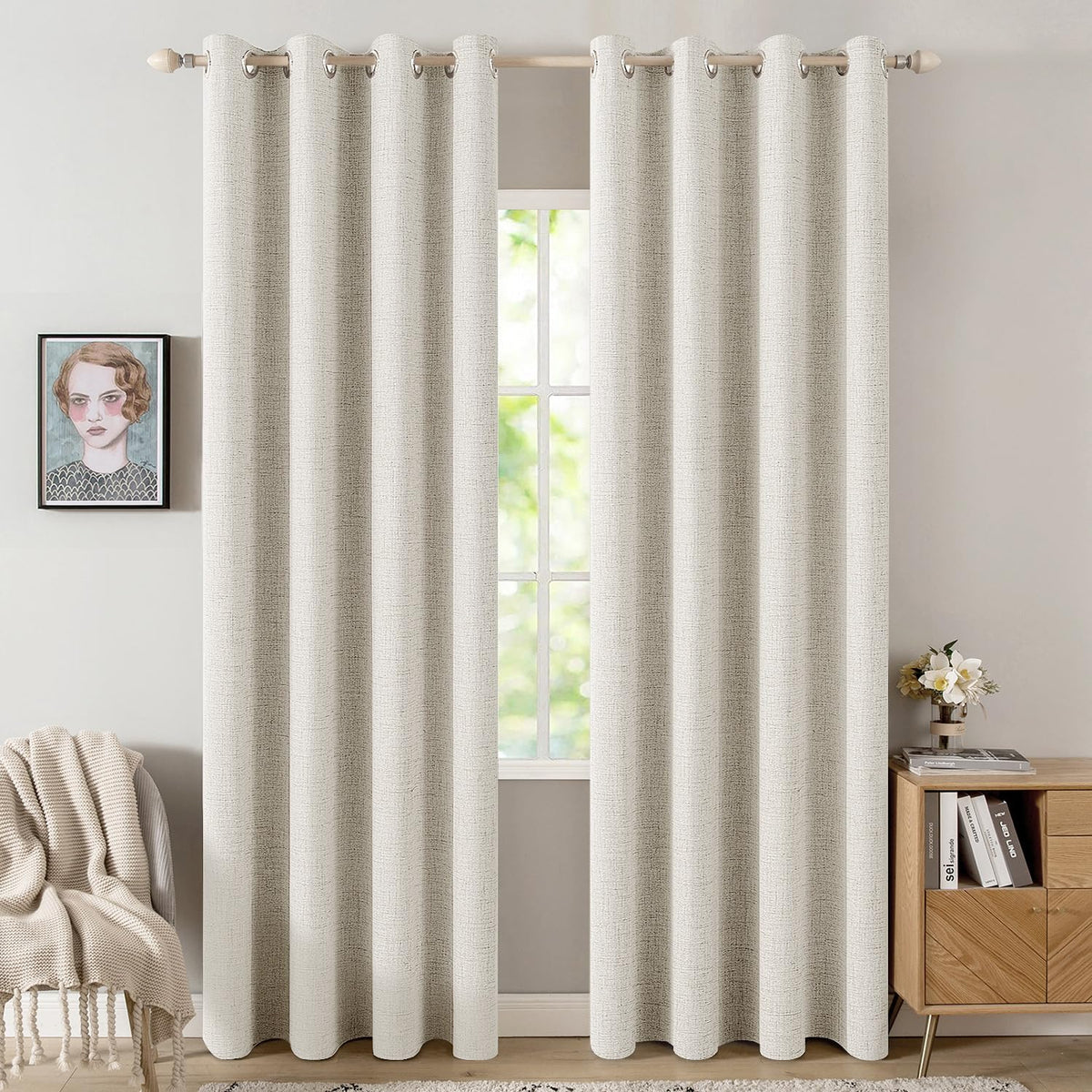 MIULEE 100% Blackout Linen Curtains for Bedroom 52x84 Inches Dusty Blue