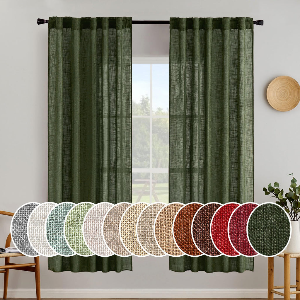 MIULEE Taupe Linen Curtains 52x84 Inch Length for Bedroom and Living Room