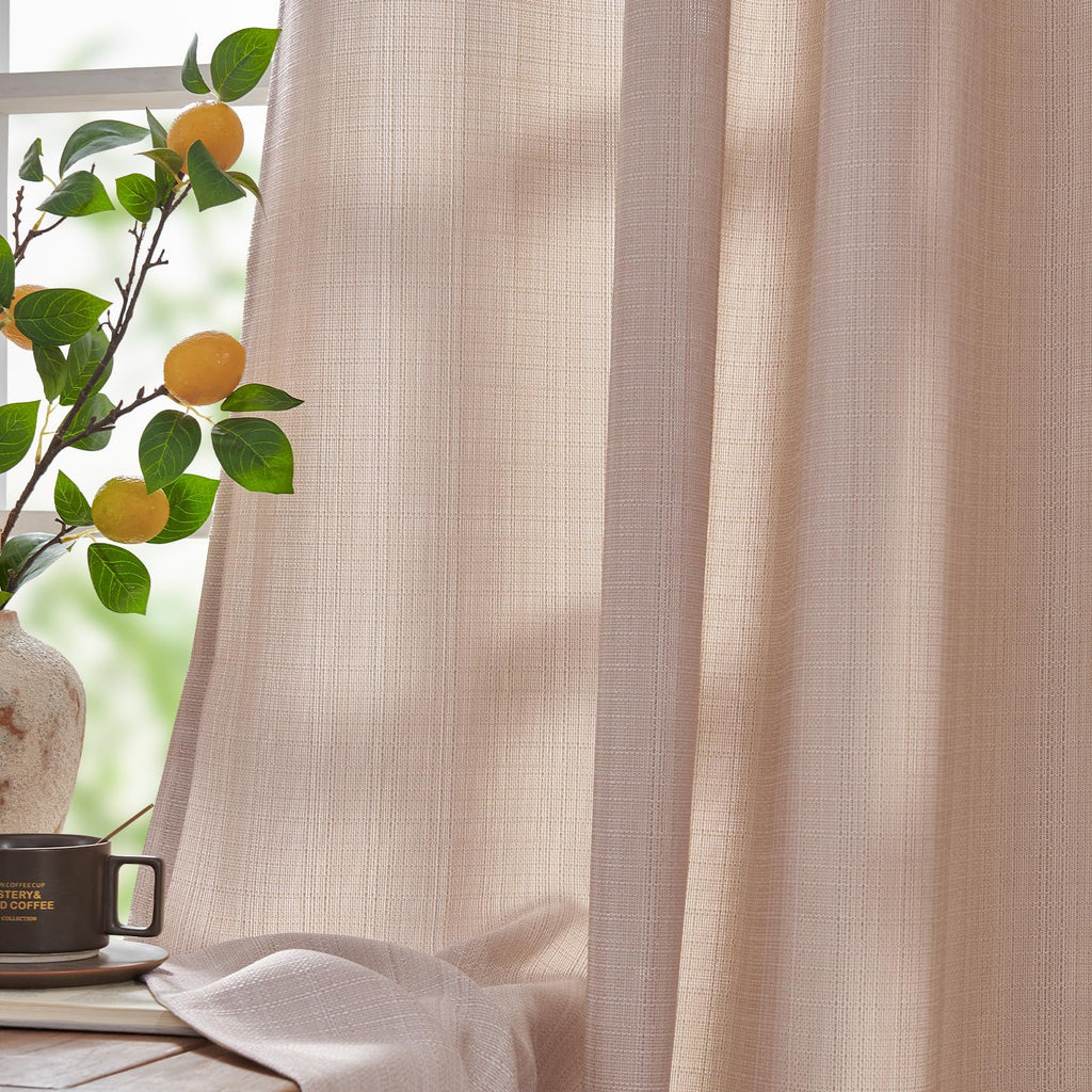 jinchan Grey Linen Textured Curtains 96 Inch Long 2 Panels for Living Room Grommet Top Light Filtering Window Drapes for Bedroom Heathered Gray