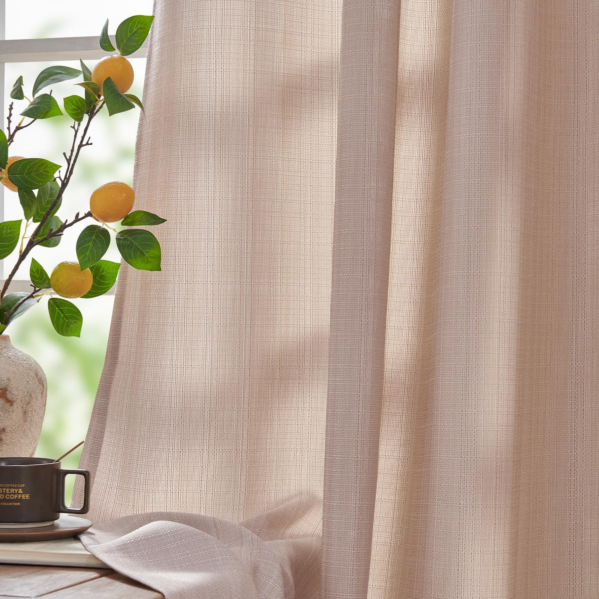 jinchan Grey Linen Textured Curtains 96 Inch Long 2 Panels for Living Room Grommet Top Light Filtering Window Drapes for Bedroom Heathered Gray