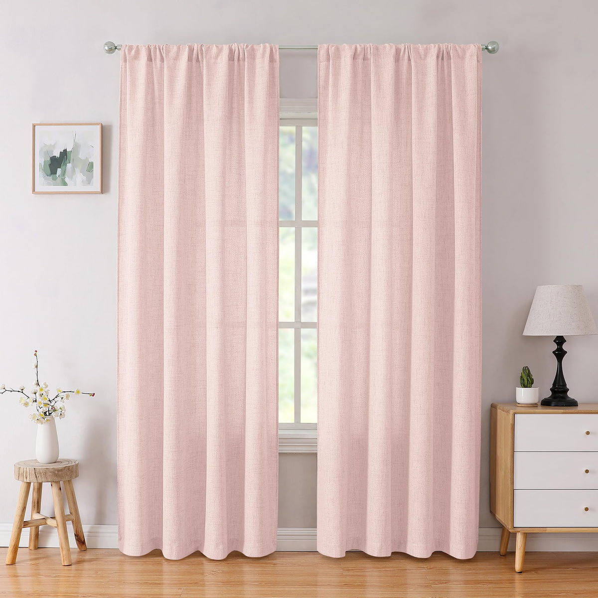Tollpiz Linen Tier Curtains Rod Pocket Semi Sheer Short Kitchen Curtain Half Burlap Light Filtering Thick Linen Drape for Bathroom, 30 x 30 inches Long, Natural, Set of 2 Panels