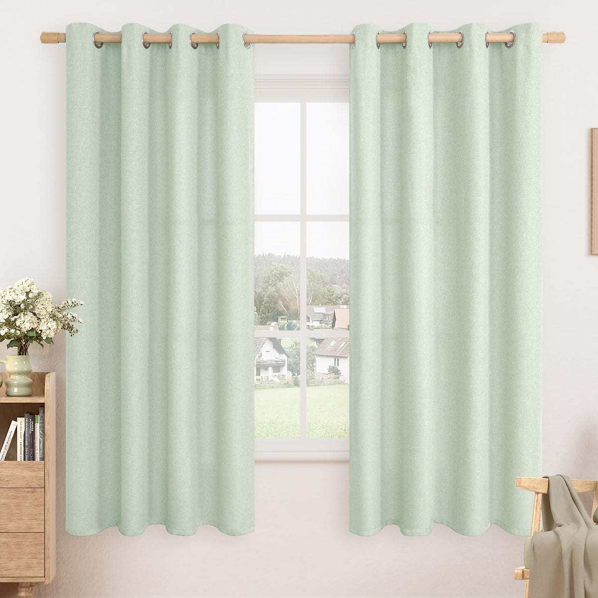 LAMIT 90 Inch Long Oatmeal Linen Curtains for Living Room 2 Panels