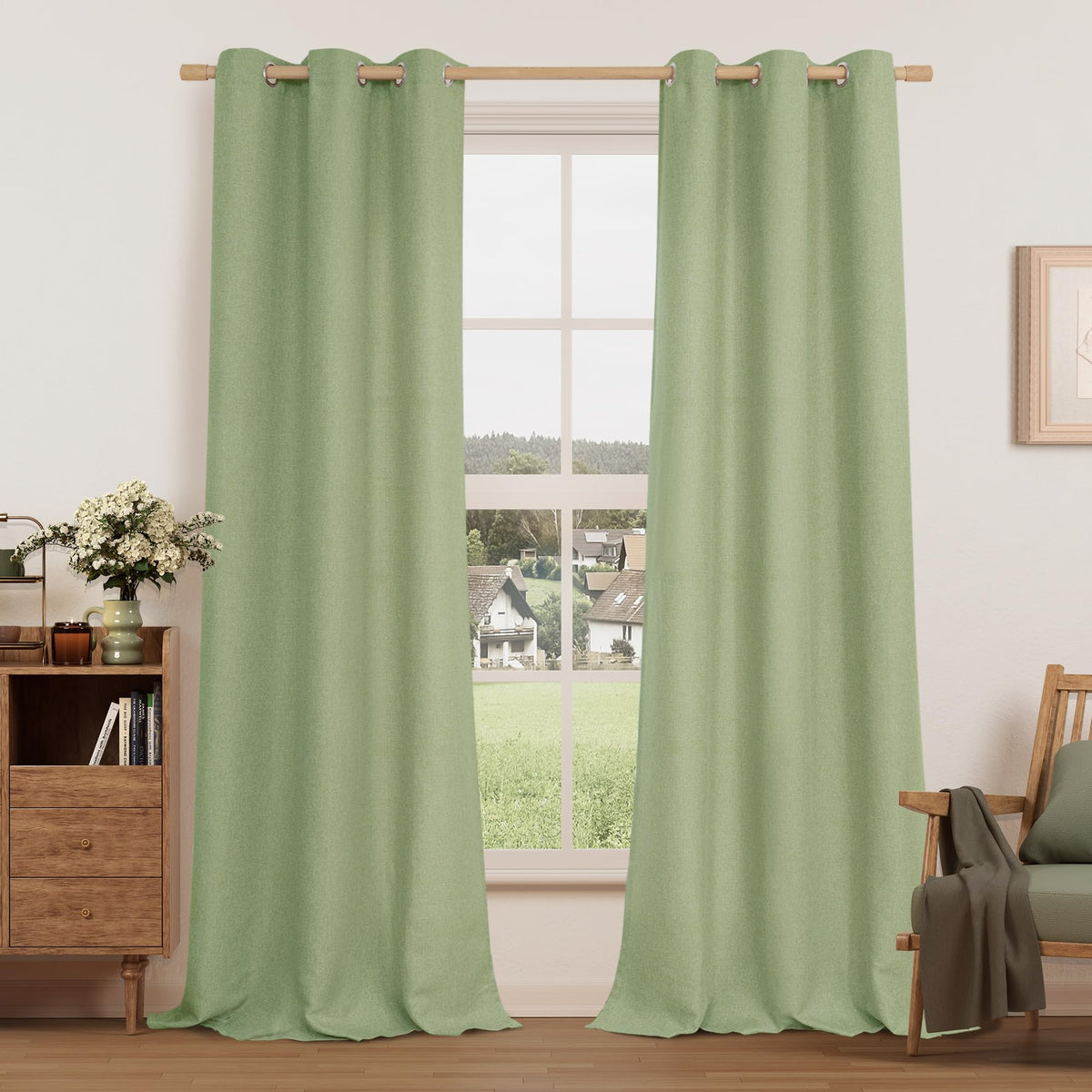 LAMIT 90 Inch Long Oatmeal Linen Curtains for Living Room 2 Panels