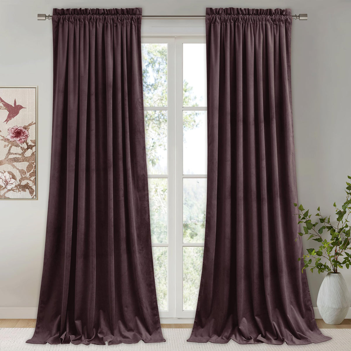 StangH Theater Red Velvet Curtains for Living Room Christmas Decor 2 Panels