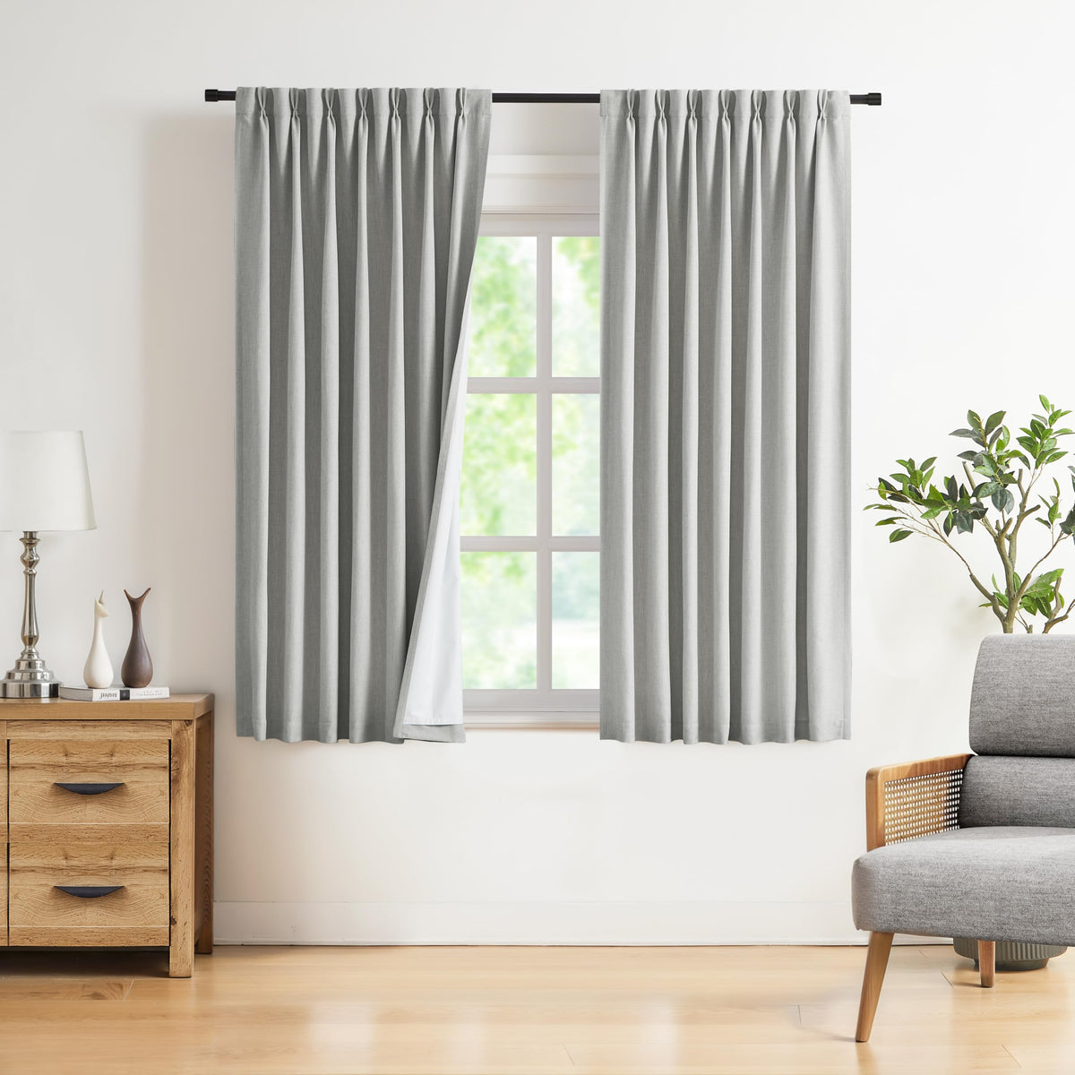 Vision Home Natural Pinch Pleated Full Blackout Curtains Linen Blended Room Darkening Window Curtains 108 inch for Living Room Bedroom Thermal Insulated Pinch Pleat Drapes with Hooks 40" Wx108 Lx2