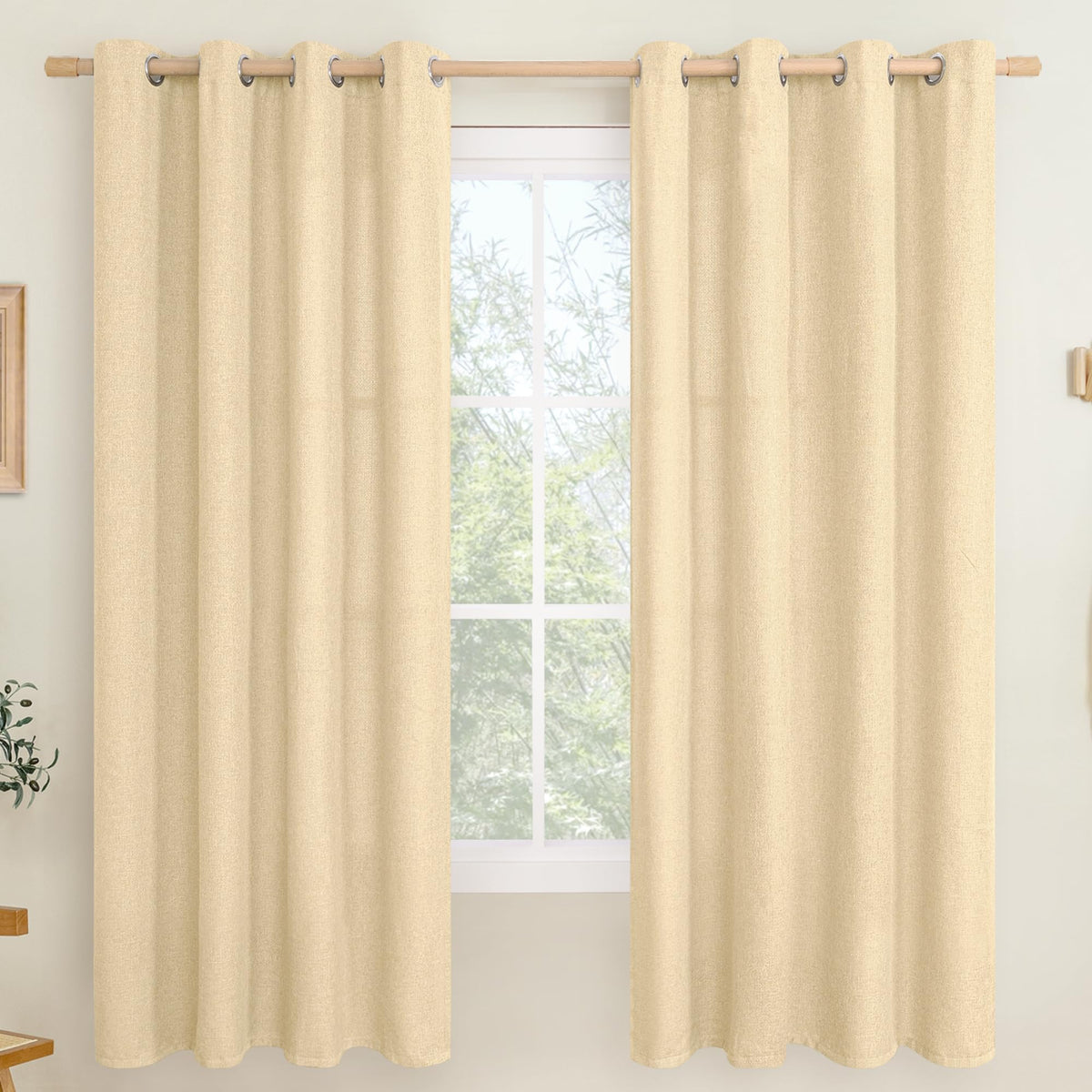 LAMIT 90 Inch Long Oatmeal Linen Curtains for Living Room 2 Panels