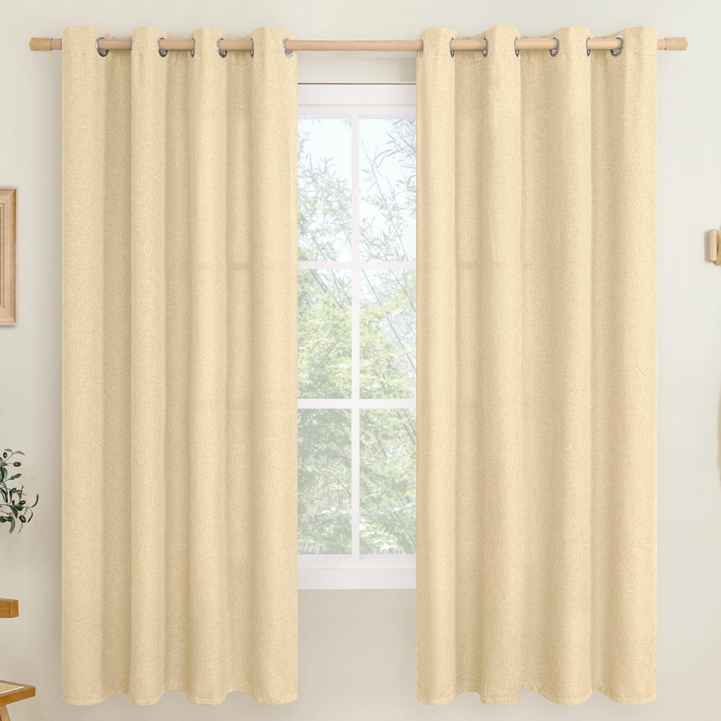 LAMIT 90 Inch Long Oatmeal Linen Curtains for Living Room 2 Panels