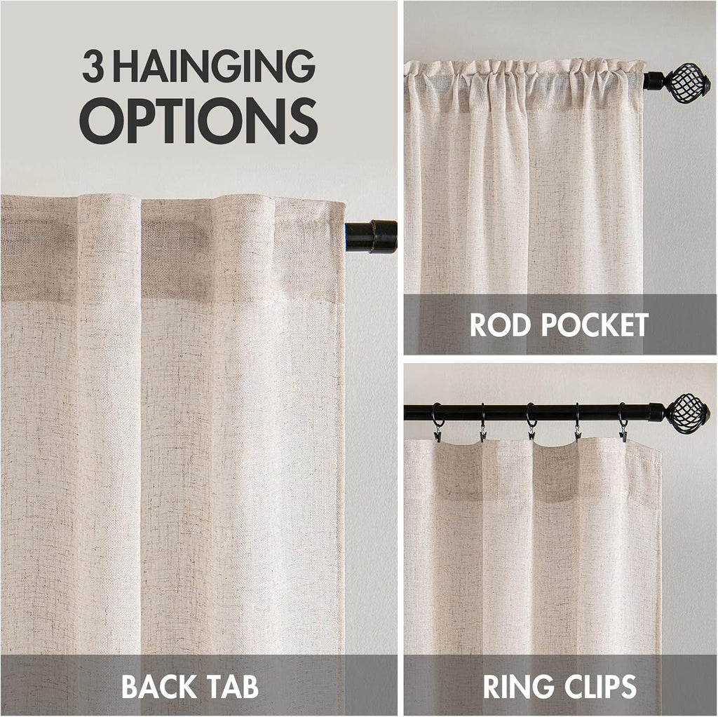 MIULEE Natural White Linen Curtains 52x96 Inch Long 2 Panels for Bedroom