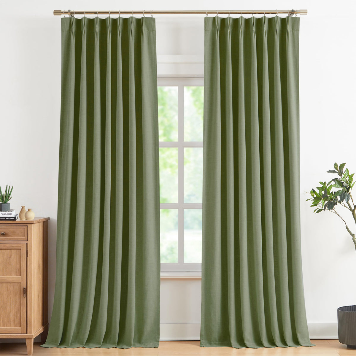 Vision Home Natural Pinch Pleated Full Blackout Curtains Linen Blended Room Darkening Window Curtains 95 inch for Living Room Bedroom Thermal Insulated Pinch Pleat Drapes with Hooks 2 Panel 40"Wx95"L