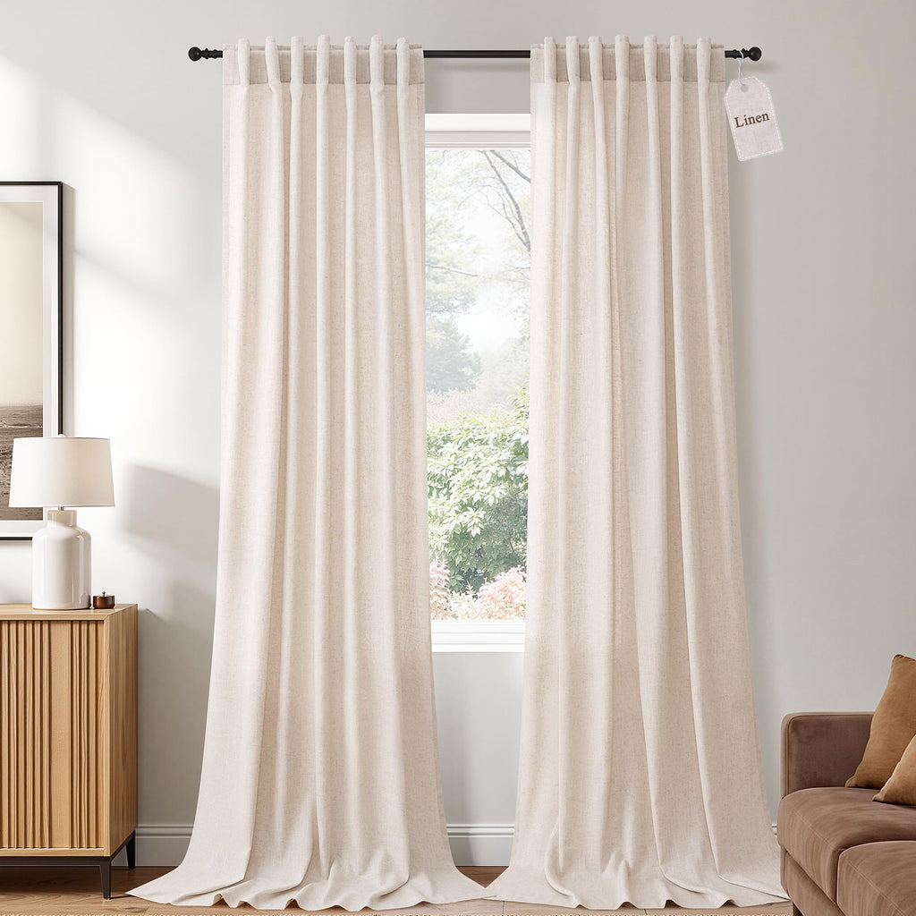 Naturoom Extra Long Linen Curtains 108 Inch 9ft for Living Room Cream Beige