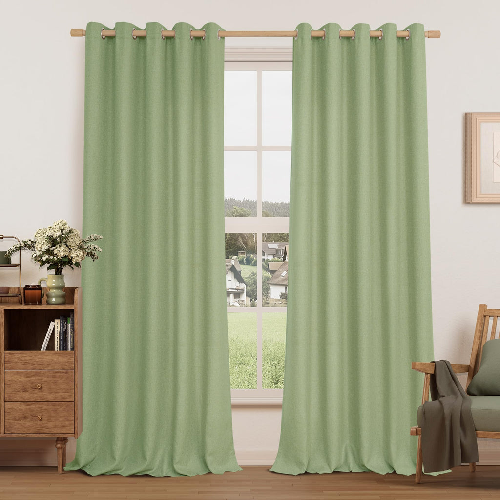 LAMIT 90 Inch Long Oatmeal Linen Curtains for Living Room 2 Panels