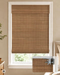 LazBlinds 100% Blackout No Drill Bamboo Roman Shades, Cordless Bamboo Blinds for Indoor Windows, Room Darkening Shades for Home & Patio, Thermal Insulated, Brown206, 20" W x 48" H
