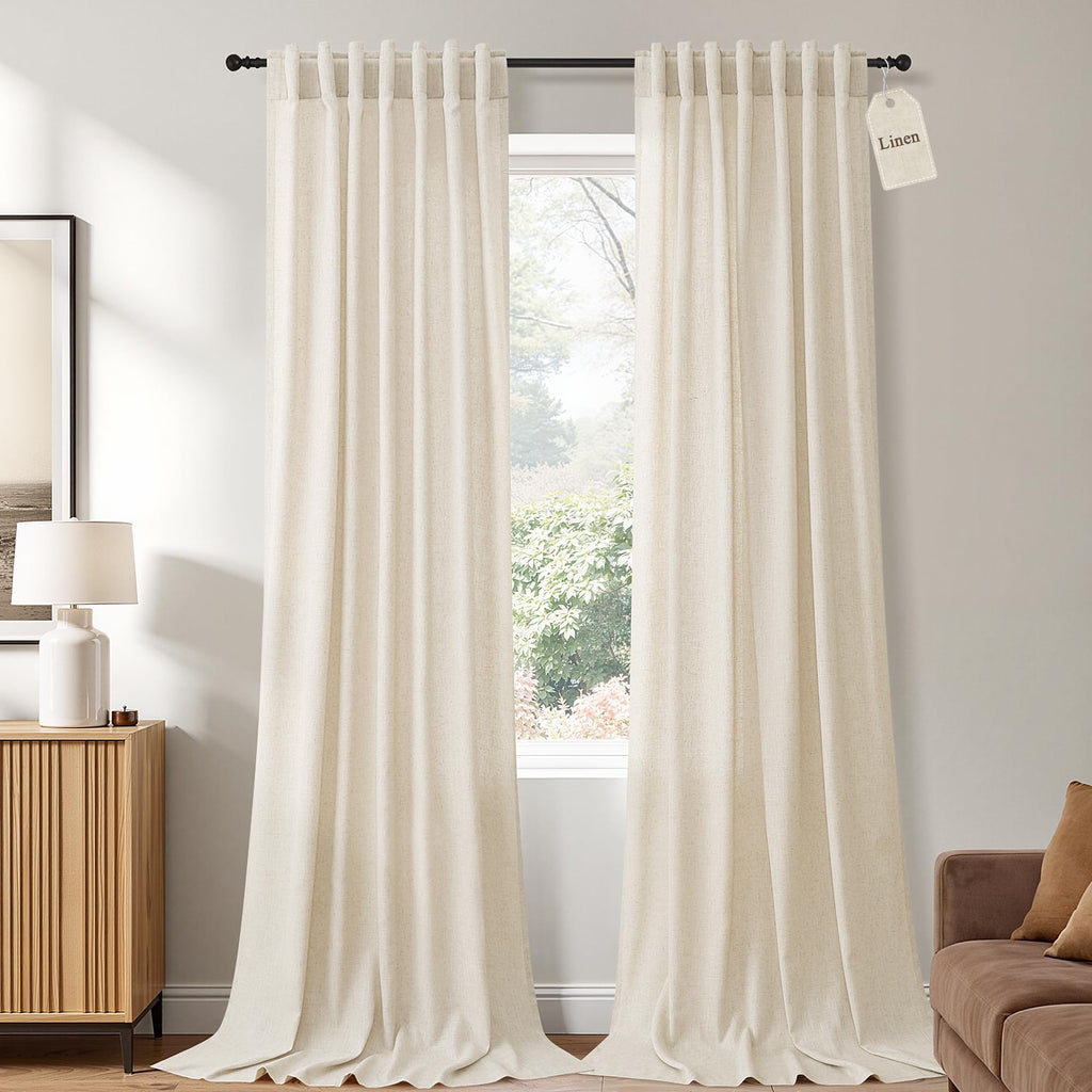 Naturoom Extra Long Linen Curtains 108 Inch 9ft for Living Room Cream Beige