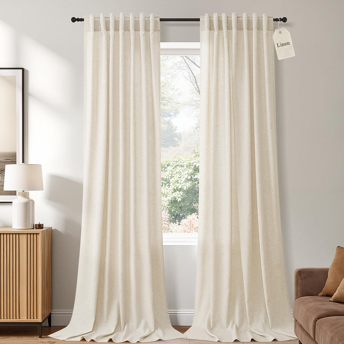 Naturoom Extra Long Linen Curtains 108 Inch 9ft for Living Room Cream Beige