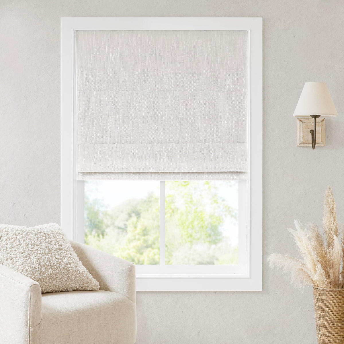 Madison Park Roman Shade, Blackout Blinds Thermal Insulated, 35x64 Linen