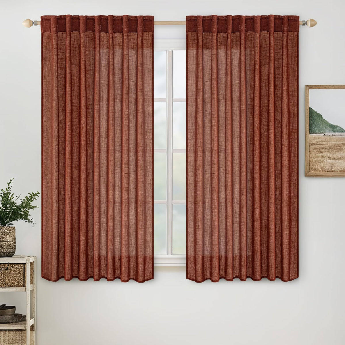 MIULEE Natural White Linen Curtains 52x96 Inch Long 2 Panels for Bedroom