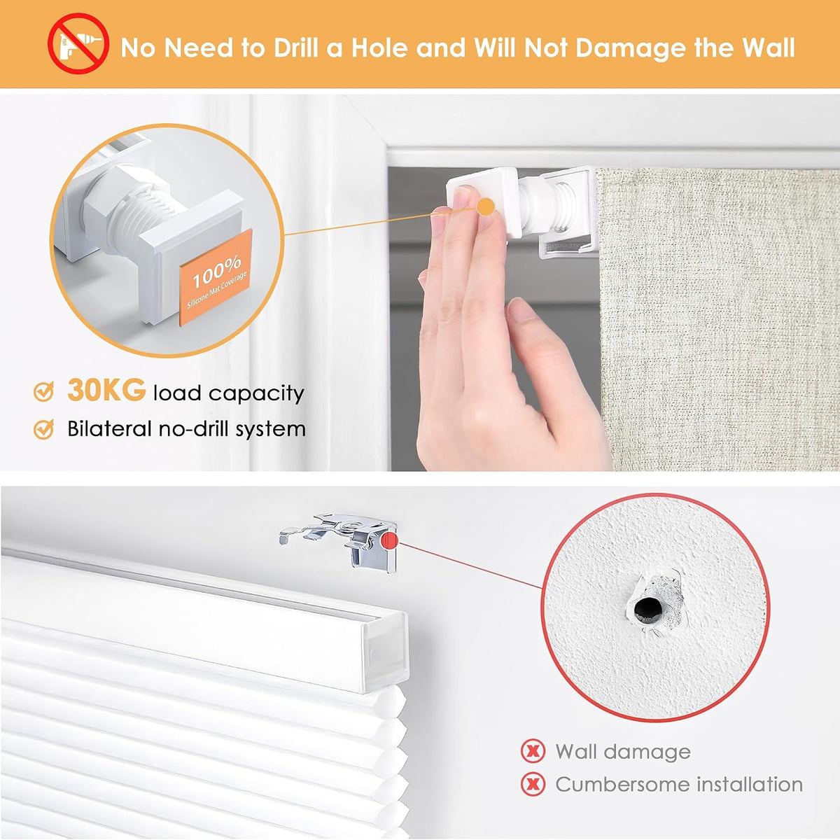 LazBlinds No Drill Cordless Roman Shades, 31'' W x 64'' H, Beige