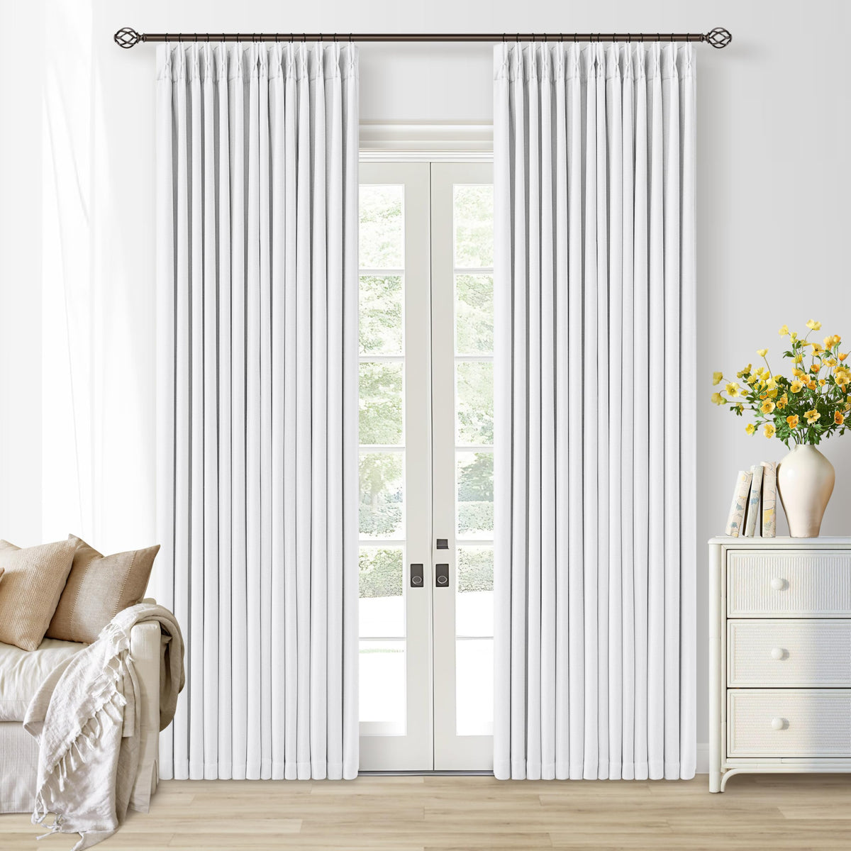 102 Inch Pinch Pleated Blackout Curtains for Bedroom 2 Panels Natural