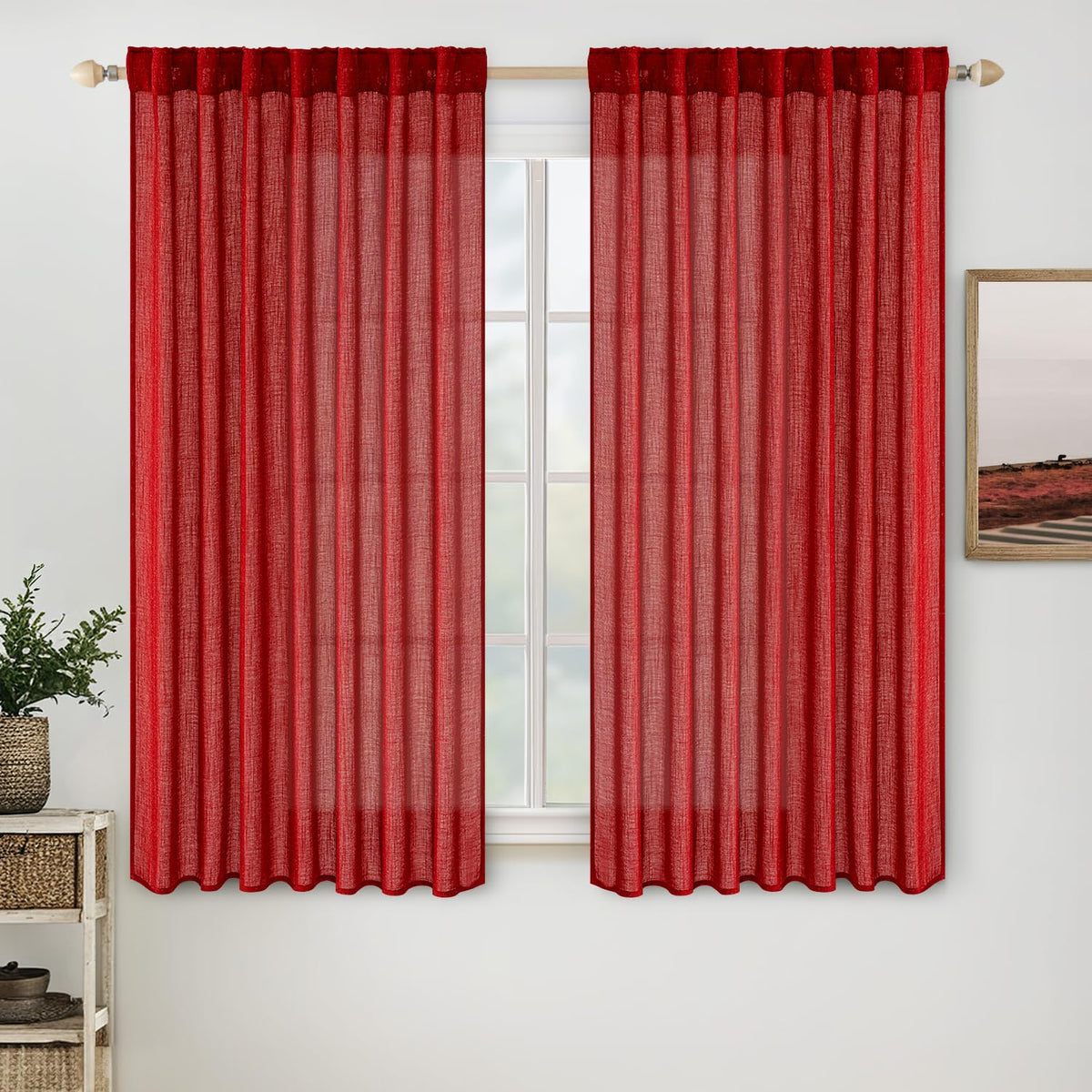MIULEE Natural White Linen Curtains 52x96 Inch Long 2 Panels for Bedroom