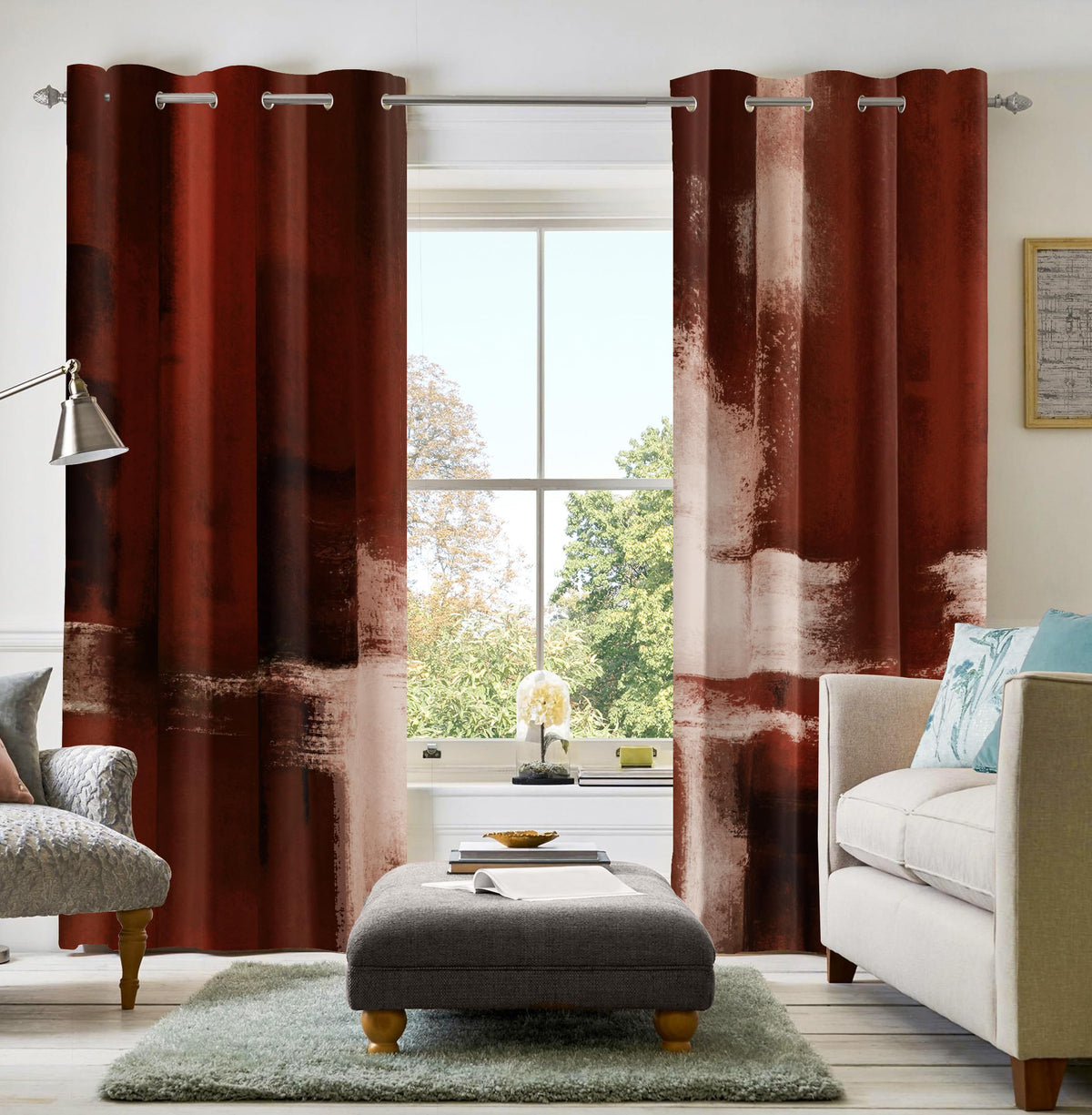 Burnt Orange Abstract Curtains for Living Room Bedroom, 52W x 84L, 2 Panels